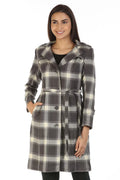 Viscose Trench Coat with Checks and Lapel Collar