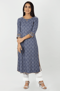 Blue Ikat Embroidered Kurti