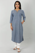 Blue Chambray Embroidered Kurti