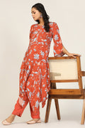 Orange Print Rayon Kurti
