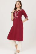 Embroidered Winter Kurti in Maroon Grace