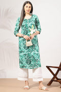 Green Printed Rayon Kurti with Round Neck