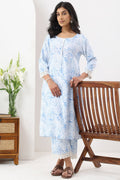 Blue Printed Rayon Kurti with 3/4th Sleeves