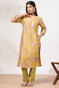 Olive Green Printed Chanderi Kurti