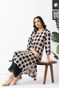 Black & Beige Modal Printed Kurti with V Neck & 3/4 Sleeves