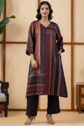 Multicolour striped pashmina winter kurta for women with a stylish pattern