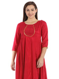 Red Shantoon Silk Kurti