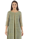 Olive Green Chanderi Printed Ensemble Kurti