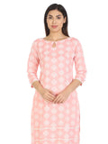 Peach Printed Viscose A-Line Kurti