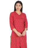 Red Printed Viscose A-Line Kurti
