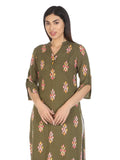 Brown Viscose Printed Kurti