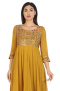 Mustard Yellow Embriodered Anarkali Ensemble Kurti