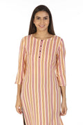 Rayon Striped Kurti with Round Collar (Peach)