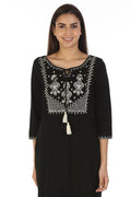Black Embroidered Kurti with Tie-up Neck