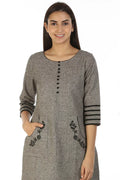 Grey Embroidered Kurti with Round Neck
