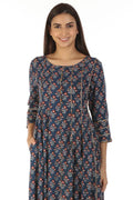 Blue A-Line Floral Print Kurti (Viscose)
