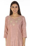 Rayon Lurex Light Pink Striped Ensemble Kurti