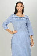 Blue Cotton Textured Embroider A Line Kurti