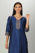 Blue silk Aline Embrioder ENSEMBLE kurti