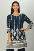 Blue Embroider Embellished Short kurti