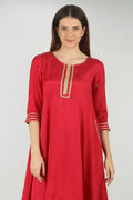 Red Embellished Kurti (A- Line)