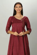 Wine colour Embellished Angrakha Kurti