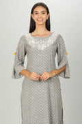 Grey Slub Textured Embriodered Kurti