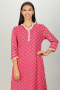 Pink Printed v Neck Kurti