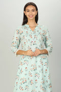 Mint Green Floral Print Aline Kurti