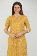 Yellow Printed V Neck Kurti