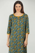 Dark Green round neck printed kurti