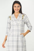Check & Embroidery Kurti (Grey)