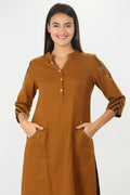 Solid kurti with round neck ( Pockets)