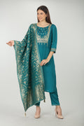 Blue Embellished Round Neck Kurti