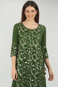 Green Embroidered kurti with round neck