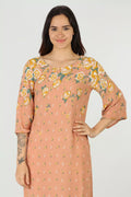 Peach rayon slub round neck kurti