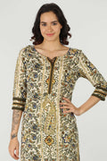 Olive Green Round Neck Kurti (Printed)