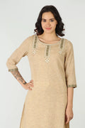 Beige cottonslub stripe kurti