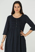 Navy check round neck kurti
