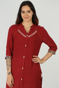 Solid red embroidered kurti