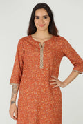 Cotton round neck kurti (Rust)