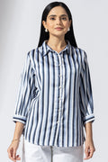 Blue Striped Shirt with Collar and 3/4th Sleeves