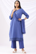 Blue Cotton Embroidered Kurti with 3/4th Sleeves