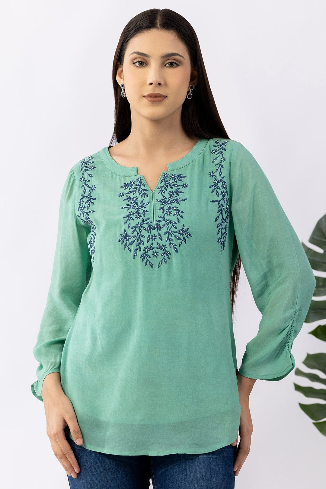New Arrivals — Mint Green Viscose Georgette Top with Regular Fit