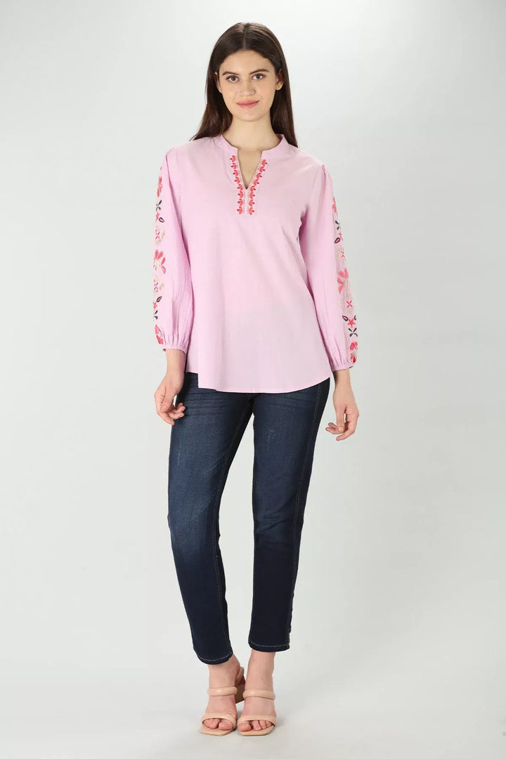 Lilac Embroidered Top