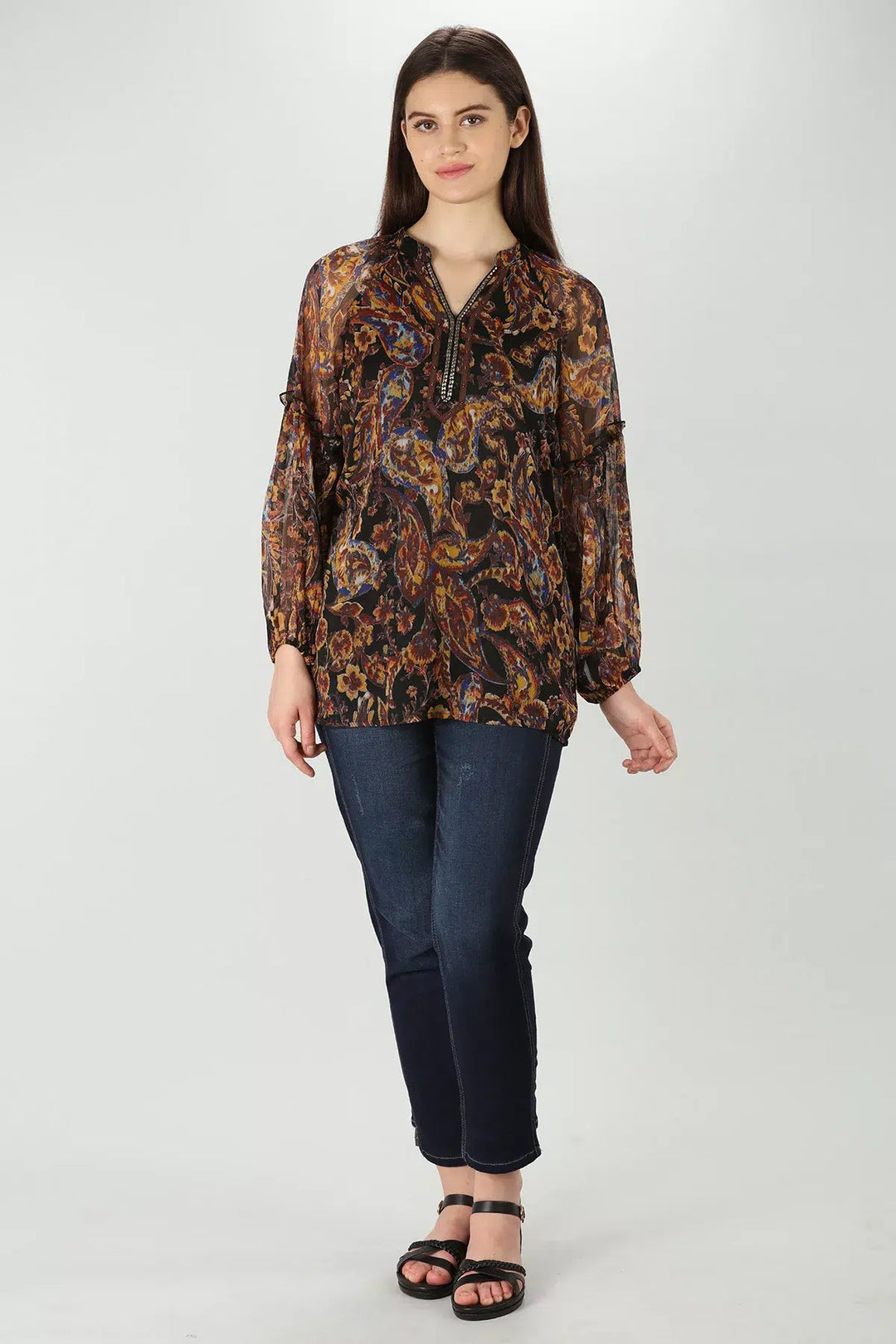 Brown Floral Printed Top
