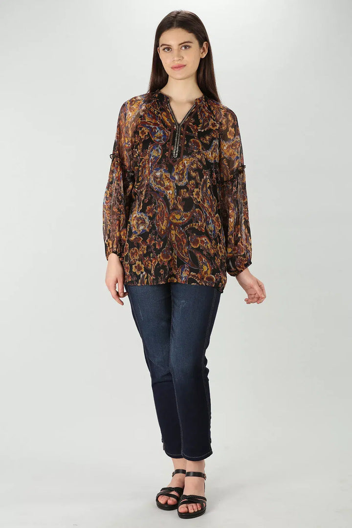 Brown Floral Printed Top