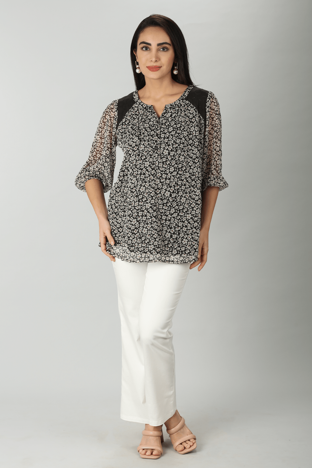 Grey Round Neck Top