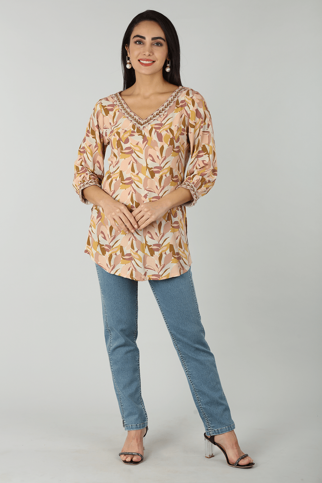 Peach Floral Embroidered Top