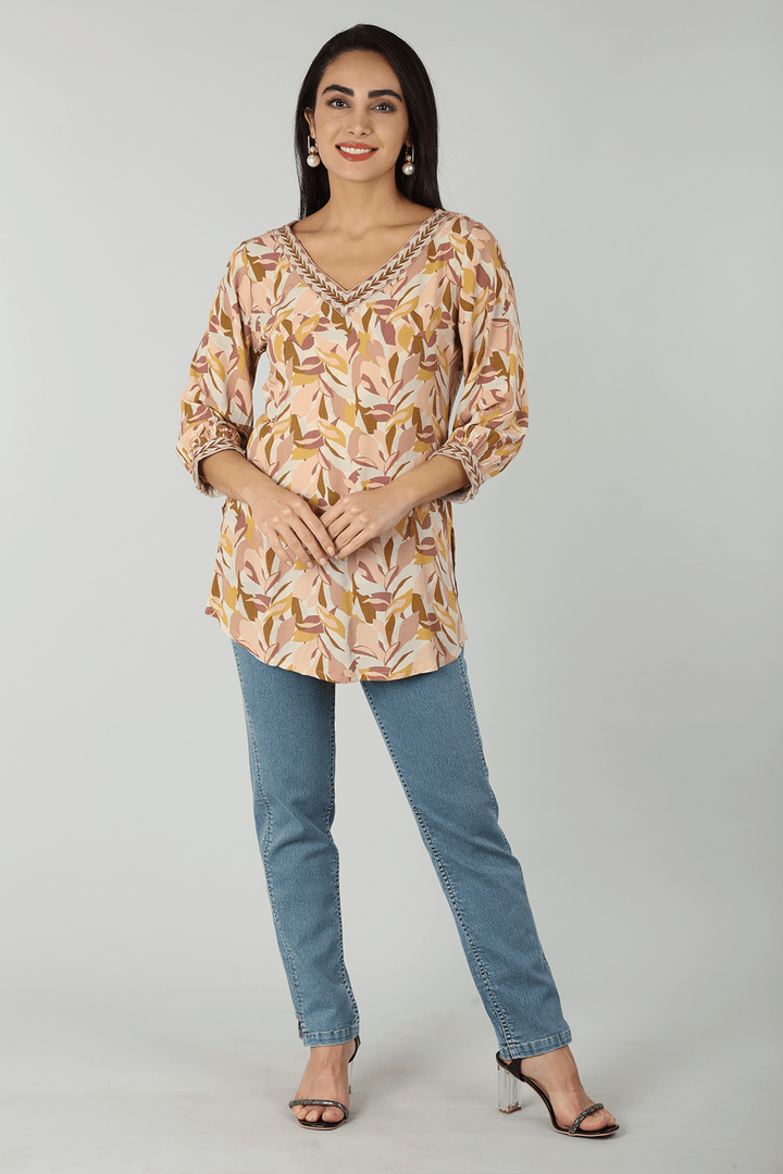 Peach Floral Embroidered Top